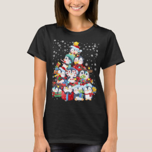Camiseta Cute pingüino de las luces de árbol de Navidad reg