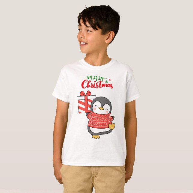 Camiseta Cute pingüino Feliz Navidad (Anverso completo)