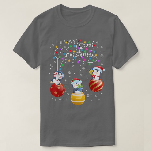 Camiseta Cute pingüinos Merry Christmas Lights Ornaments Ba (Diseño del anverso)