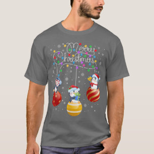 Camiseta Cute pingüinos Merry Christmas Lights Ornaments Ba