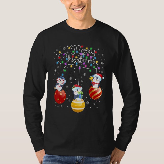 Camiseta Cute pingüinos Merry Christmas Lights Ornaments Ba (Anverso)