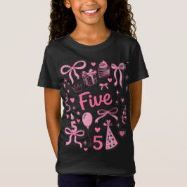 Camiseta Cute Pink 5th Birthday Girl Shirt Five Bow Party D