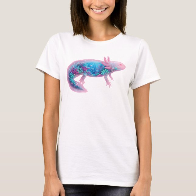 Camiseta Cute Pink Axolotl Fantasy Ocean Double Exposure  (Anverso)