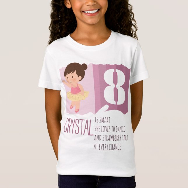 Camiseta Cute Pink Ballet 8th Birthday Girl Design Rhyme (Anverso)