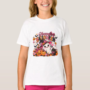 Camiseta Cute Pink Bow Halloween Ghost Sticker Kawaii Wit