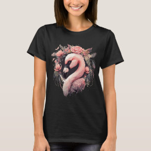 Camiseta Cute Pink Flamingo Tropical Bird Flower Crown Flor