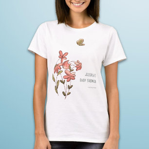 Camiseta Cute Pink Floral Butterfly Baby Shower 