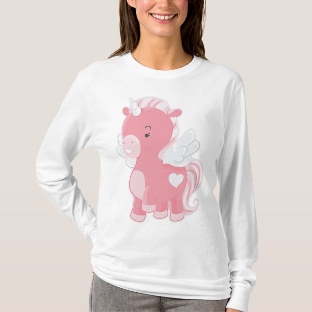 Camiseta Cute Pink Flying Unicorn Pegacorn (Anverso)
