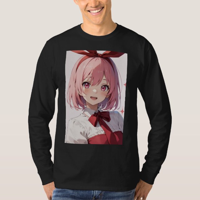Camiseta Cute Pink-Haired Anime Girl Illustration (Anverso)