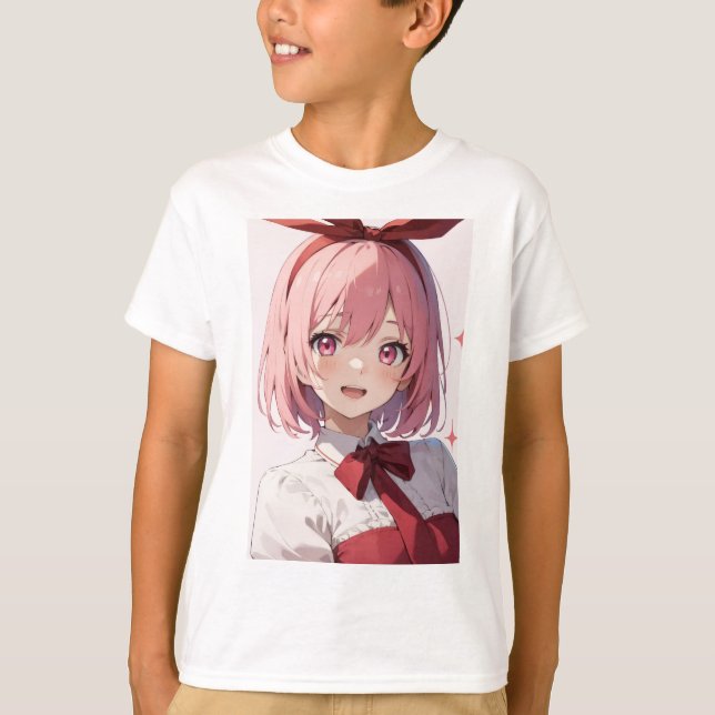 Camiseta Cute Pink-Haired Anime Girl Illustration (Anverso)