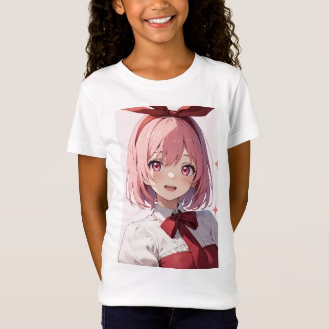 Camiseta Cute Pink-Haired Anime Girl Illustration (Anverso)