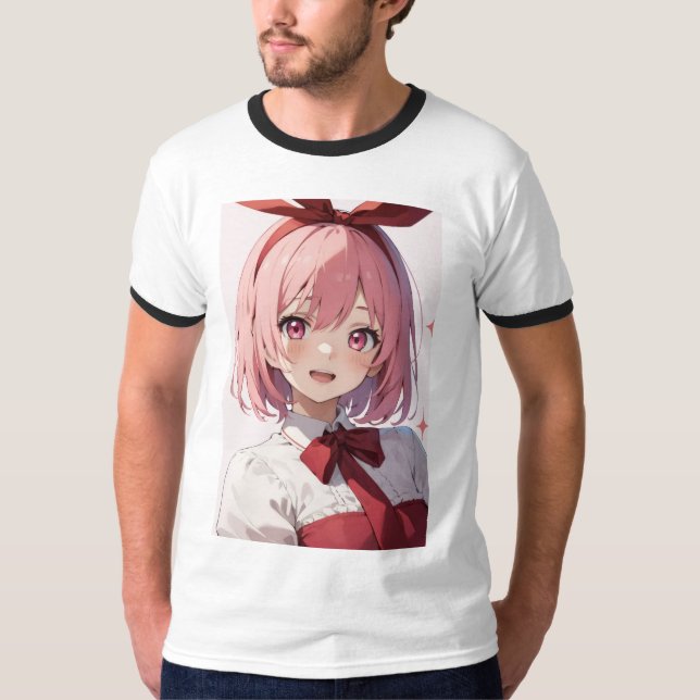 Camiseta Cute Pink-Haired Anime Girl Illustration (Anverso)