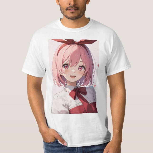 Camiseta Cute Pink-Haired Anime Girl Illustration (Anverso)