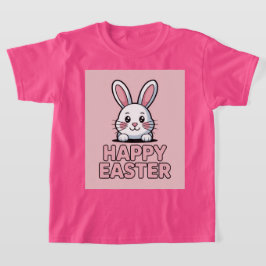 Camiseta Cute Pink Happy Easter White Bunny T-Shirt