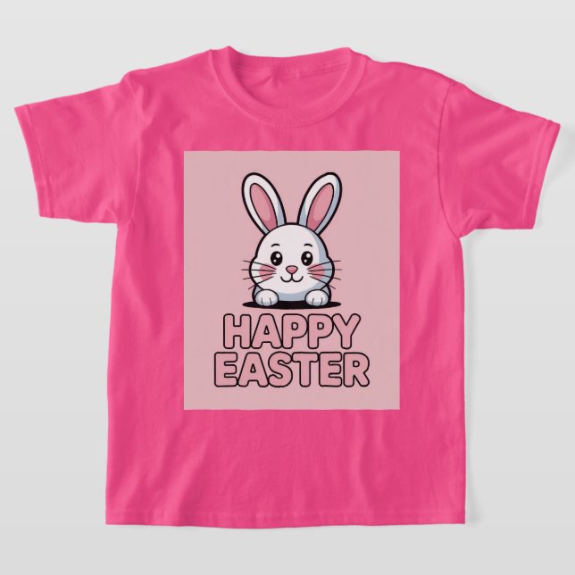 Camiseta Cute Pink Happy Easter White Bunny T-Shirt (Distribución)