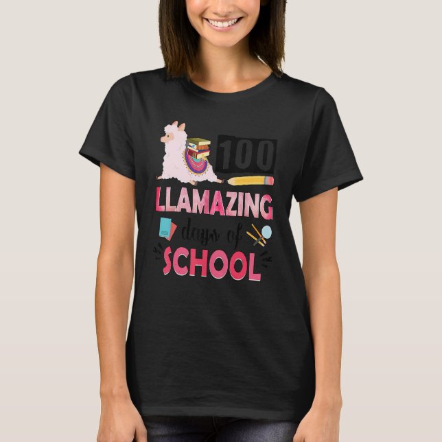 Camiseta Cute Pink Llama 100th Day of School 100 Days No Pr (Anverso)