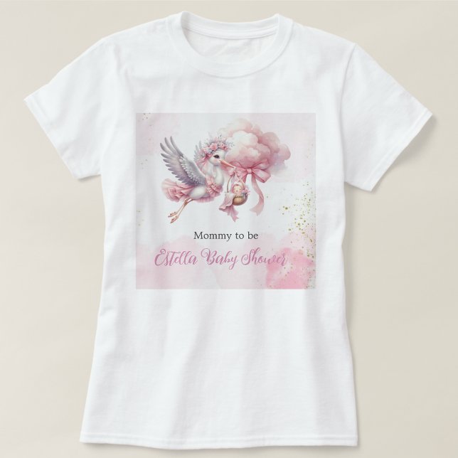 Camiseta Cute Pink Stork Baby Shower Mommy to Be T-Shirt (Subido por el creador)