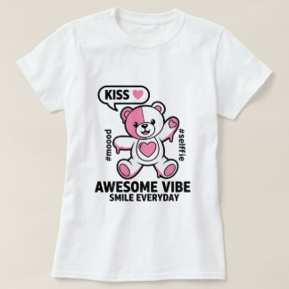Camiseta Cute Pink Teddy Bear Saying Kiss – Kawaii Love Bea