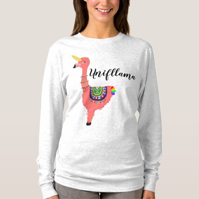 Camiseta Cute Pink Unicorn Flamingo Llama Magical Unifllama (Anverso)