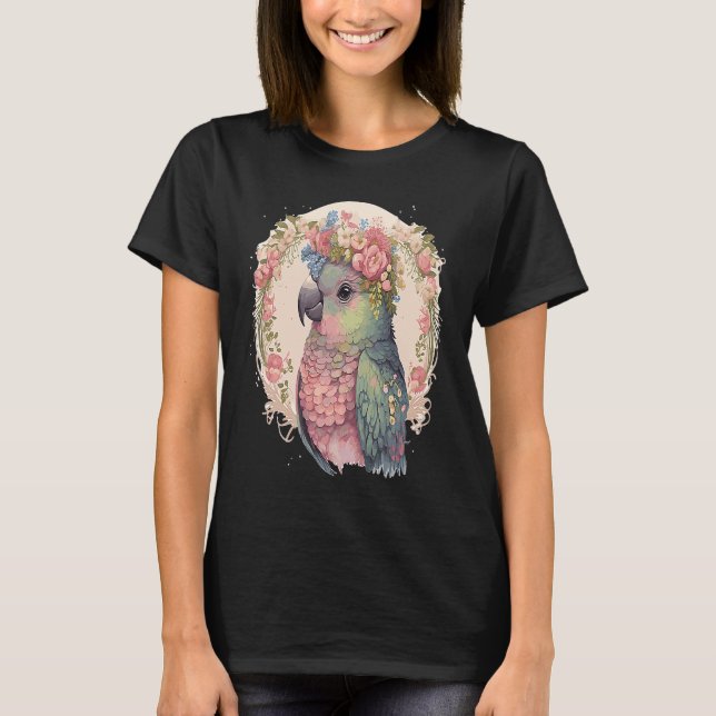 Camiseta Cute Pionus Parrot Bird Flower Crown Pet Birds (Anverso)