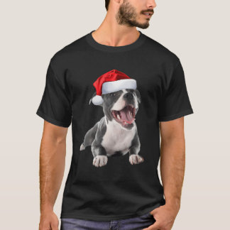 Camiseta Cute Pit Bull Santa Hat Imagen Gracioso Perro Rega