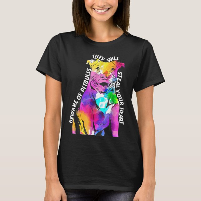 Camiseta Cute Pit Bull Watercolor Perro Regalo Tee (Anverso)