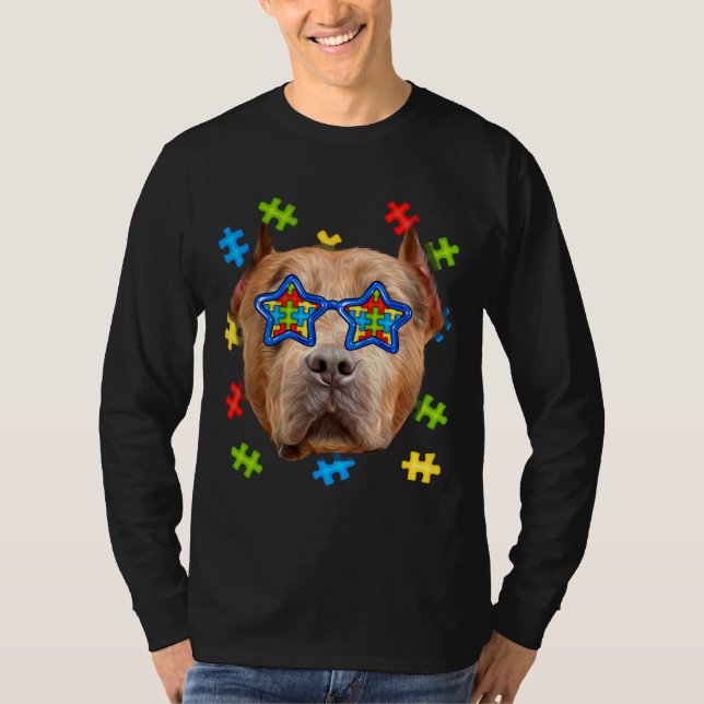 Camiseta Cute Pitbull Autism Puzzle Sungafas de sol Cachorr (Anverso)