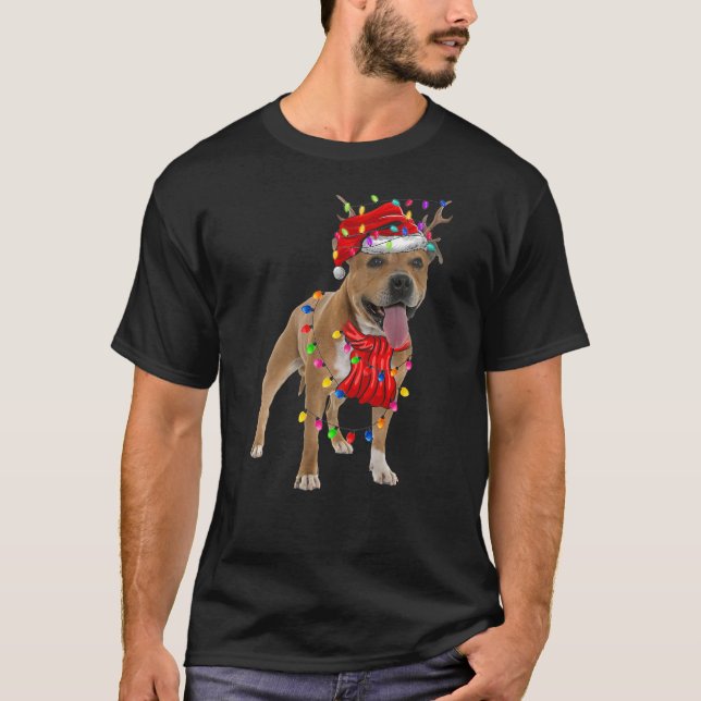 Camiseta Cute Pitbull Christmas Tree Lights Dog (Anverso)