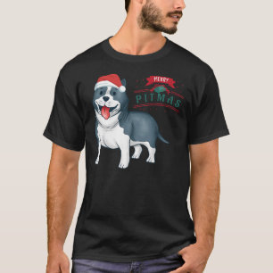 Camiseta Cute Pitbull Con Santa Hat Merry Pitmas