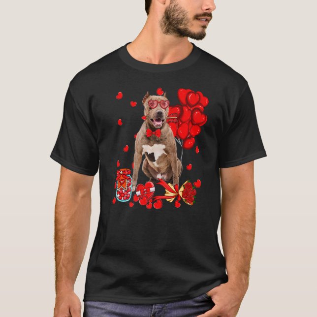 Camiseta Cute Pitbull Perro El día de San Valentín Perro Ma (Anverso)
