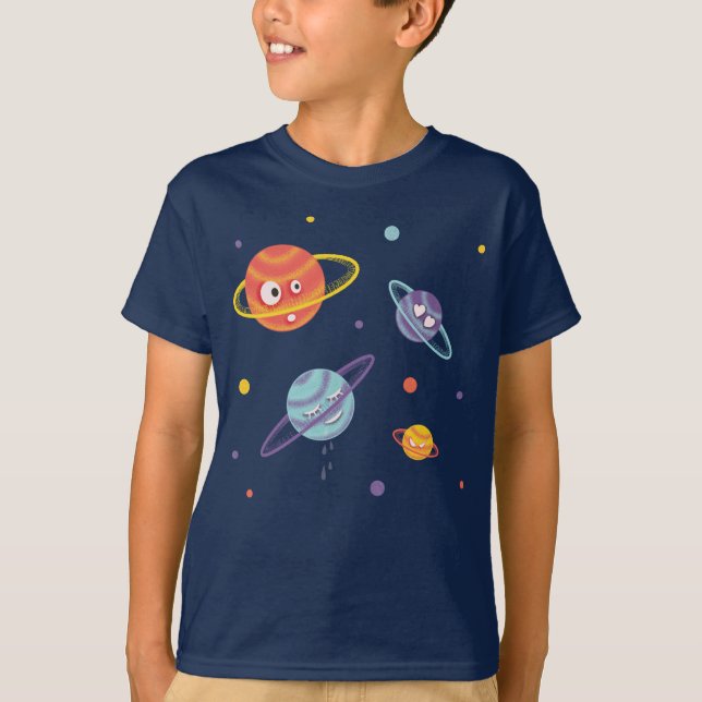 Camiseta Cute Planetas Niños Espaciales Personalizados (Anverso)