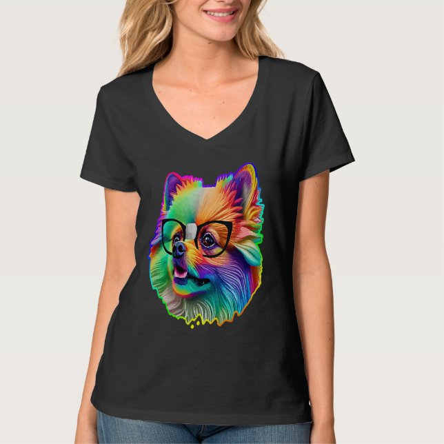 Camiseta Cute Pomeranian Dog Wearing Nerd Glasses Funny Pop (Anverso)