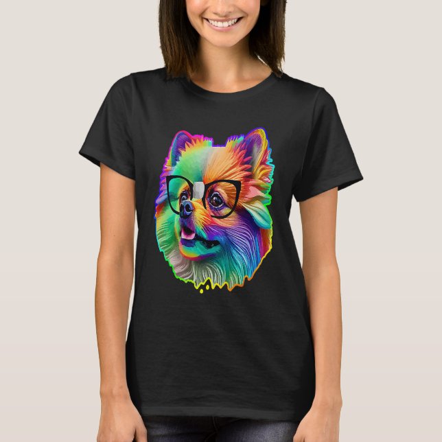 Camiseta Cute Pomeranian Dog Wearing Nerd Glasses Funny Pop (Anverso)