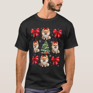 Camiseta Cute Pomeranian Lover Coquette Red Bow Christm