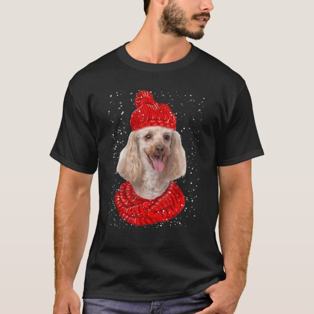 Camiseta Cute Poodle Dog Xmas Gorra Scarf Merry Christmas S (Anverso)