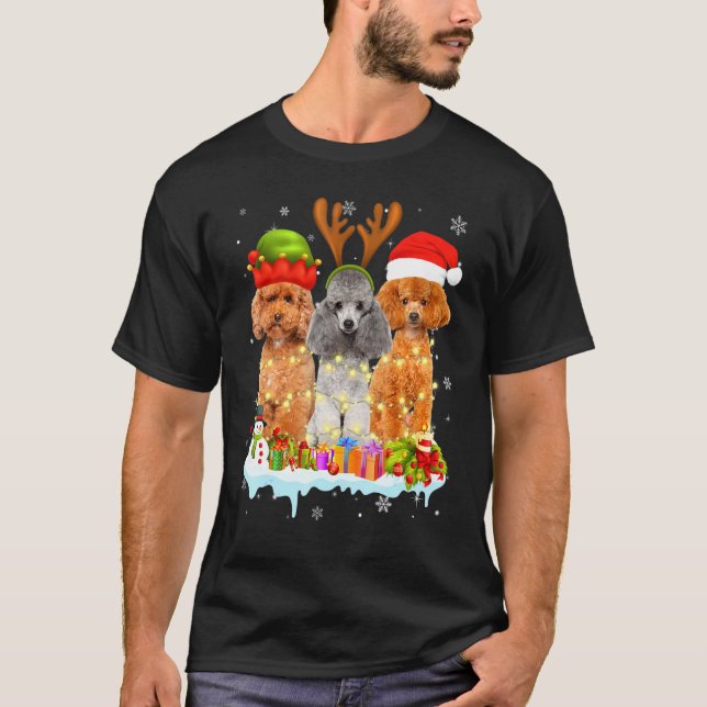 Camiseta Cute Poodle Santa Hat Navidades Light Xmas (Anverso)