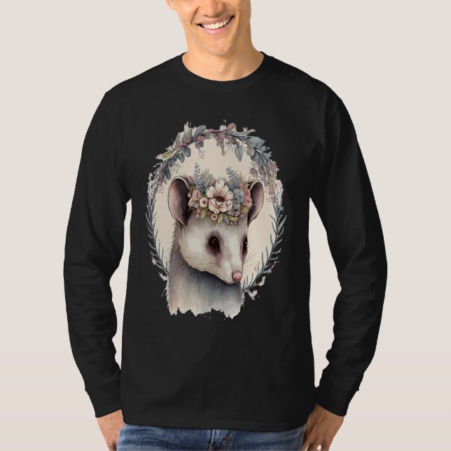 Camiseta Cute Possum Flower Crown Watercolor Animal (Anverso)