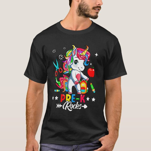 Camiseta Cute Pre K Rodea Unicornio De Nuevo A La Escuela (Anverso)