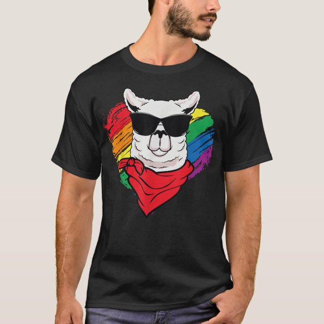 Camiseta Cute Pride LLama Sunglasses Funny LGBTRainbow  (Anverso)