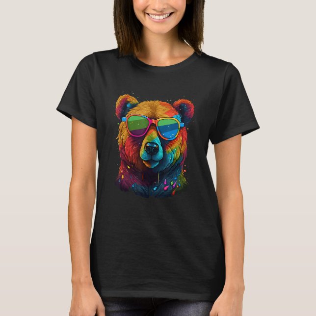 Camiseta Cute Pro Gay Bear Sunglasses Pride 2023 Rainbow LG (Anverso)