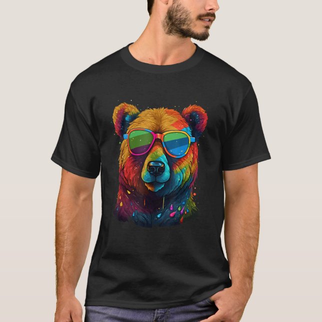 Camiseta Cute Pro Gay Bear Sunglasses Pride 2023 Rainbow LG (Anverso)