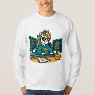 Camiseta Cute Programador Unicornio Calcomanía para Portáti