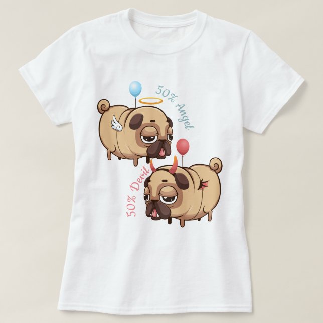 Camiseta Cute Pug Angel/Devil T (Diseño del anverso)