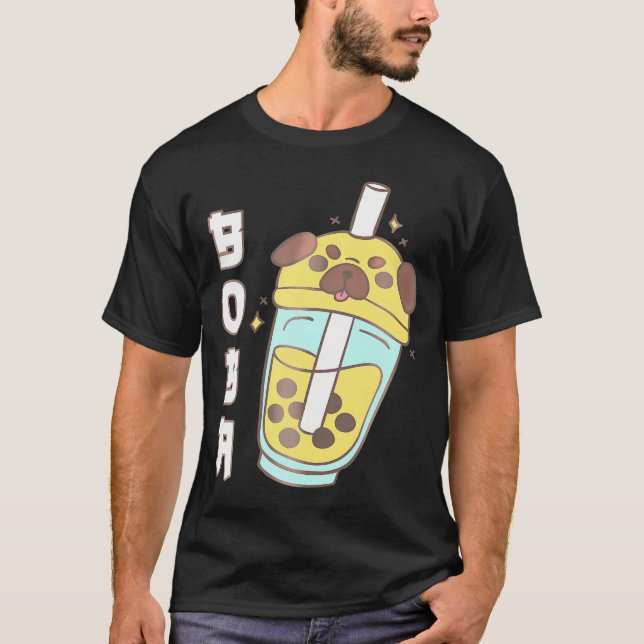 Camiseta Cute Pug Boba Tea Kawaii Anime Perro gracioso japo (Anverso)