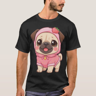 Camiseta Cute Pug de Fresa en Sudadera Rosa - Arte de Perro