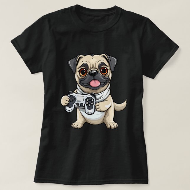 Camiseta Cute Pug Dog Gamer Funny Gaming Pug Perg Lover Ani (Diseño del anverso)
