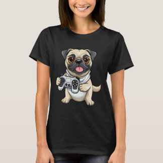 Camiseta Cute Pug Dog Gamer Funny Gaming Pug Perg Lover Ani