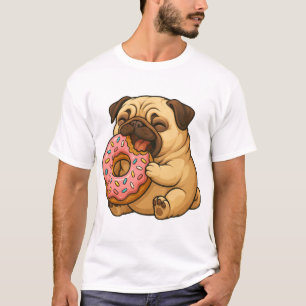 Camiseta Cute pug donut dibujo animado divertido masticando