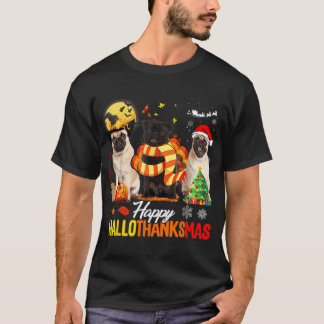 Camiseta Cute Pug Feliz Hallothanksmas Halloween Día de Acc