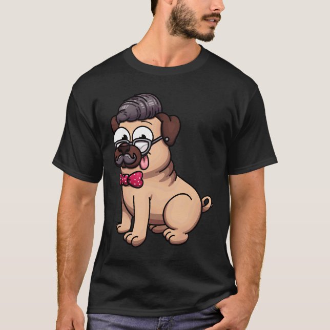 Camiseta Cute Pug Hipster Clásico  602 (Anverso)